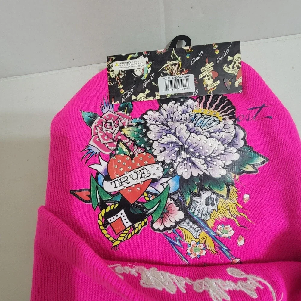 Ed Hardy‎ 2-Pk Knit Beanie Hat Skull Love Kills Tiger Y2K One Sz Embroidered NWT